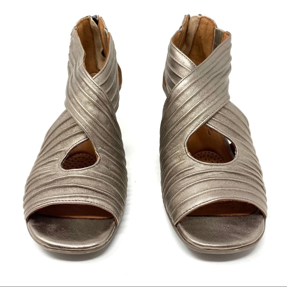 Gentle Souls Osaka Rama pewter leather heel sandal